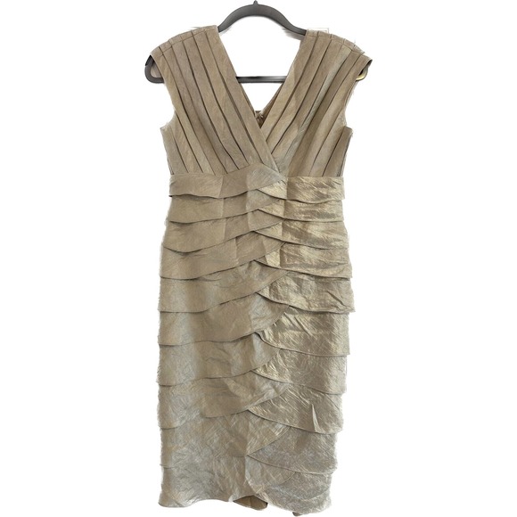 Adrianna Papell Dresses & Skirts - Adrianna Papell Dress Women's Size 4 Tiered Petal Layered Sheath Beige Gold